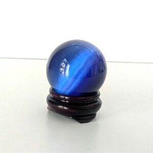 Cobalt Blue Chrysoberyl Cats Eye Marble 1.5" Natural Gemstone with Display Stand